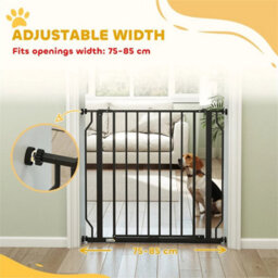 Dog Gate Wide Stair Gate W/ Door Pressure Fit, 75-85W Cm, Black - thumbnail 5