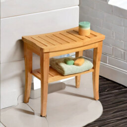BMBO 2 Tier Wooden Side Table Shower Stool Natural Brown - thumbnail 2