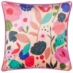Kate Merritt Floral Collage Illustrated Piped Feather Filled Cushion - thumbnail 1