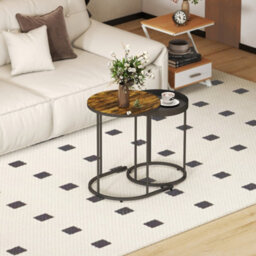 Homcom Nesting Side Table Set Of 2, Industrial Round Nest Of Tables, Brown - thumbnail 7