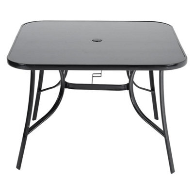 Living And Home Black Square Tempered Glass Top Garden Bistro Dinging Table With Metal Frame And Umbrella Hole Outdoor 105 Cm - image 1