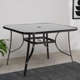 Living And Home Black Square Tempered Glass Top Garden Bistro Dinging Table With Metal Frame And Umbrella Hole Outdoor 105 Cm - thumbnail 2