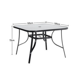 Living And Home Black Square Tempered Glass Top Garden Bistro Dinging Table With Metal Frame And Umbrella Hole Outdoor 105 Cm - thumbnail 5