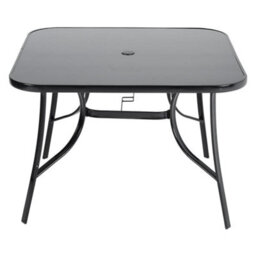 Living And Home Black Square Tempered Glass Top Garden Bistro Dinging Table With Metal Frame And Umbrella Hole Outdoor 105 Cm