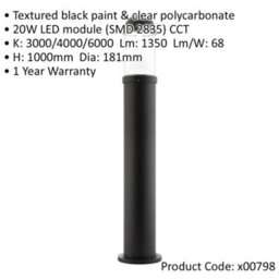 4 Pack Outdoor Bollard Post Light - 20W Cct Led Module - Textured Black Finish - thumbnail 2