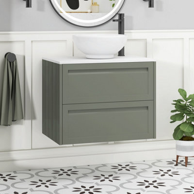 Royal Bathrooms Royal Bathroom Elmore 700mm Matt Green Wall Mounted Countertop Bathroom Vanity Unit 2 Drawer With Breeze Basin - image 1