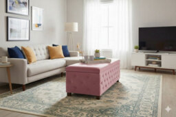 90Cm Wide Empire Ottoman Storage Box With Legs, Pink Velvet Chesterfield Upholstered Ottoman Footstool Coffee Table - thumbnail 4