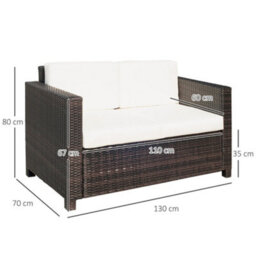 Wyld Haus Sese Rattan 2-Seater Outdoor Sofa Brown With Cream White Cushions - L130 X D70 X H80Cm - thumbnail 4