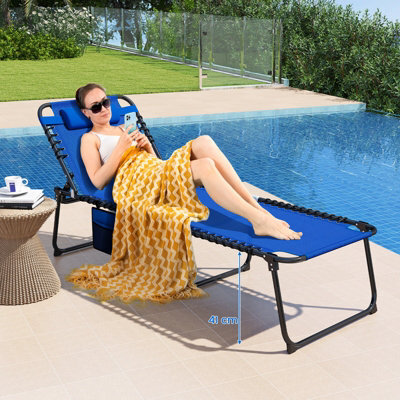 Gainoom Outdoor Oversize Folding Blue Chaise Lounge Portable Patio Garden Sun Lounger - image 1