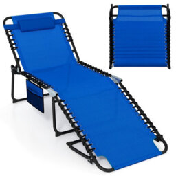 Gainoom Outdoor Oversize Folding Blue Chaise Lounge Portable Patio Garden Sun Lounger - thumbnail 9