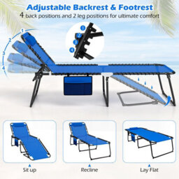 Gainoom Outdoor Oversize Folding Blue Chaise Lounge Portable Patio Garden Sun Lounger - thumbnail 7
