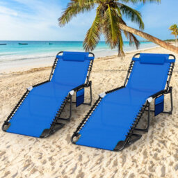 Gainoom Outdoor Oversize Folding Blue Chaise Lounge Portable Patio Garden Sun Lounger - thumbnail 5