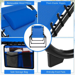 Gainoom Outdoor Oversize Folding Blue Chaise Lounge Portable Patio Garden Sun Lounger - thumbnail 6