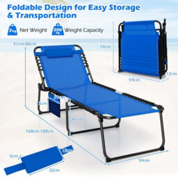 Gainoom Outdoor Oversize Folding Blue Chaise Lounge Portable Patio Garden Sun Lounger - thumbnail 2