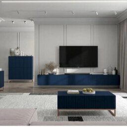 Heze Furniture Elpis Glamour Tv Cabinet Media Unit Extra Long 300 Cm Wall Mounted - Navy Matt - thumbnail 2