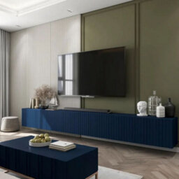 Heze Furniture Elpis Glamour Tv Cabinet Media Unit Extra Long 300 Cm Wall Mounted - Navy Matt - thumbnail 4