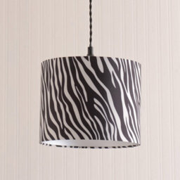 Valuelights Oasis Zebra Print Fabric With Metallic Chrome Inner Drum Ceiling Lamp Shade (D)25Cm - thumbnail 3