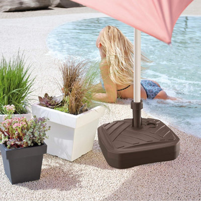 Urbn-Living Urbnliving Height 13Cm 12L Square Brown Colour Plastic Umbrella Parasol Base Stand Garden Sunshade Holder - image 1
