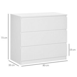 Homcom Chest Of Drawers, 3 Drawer Storage Cabinet Unit For Bedroom, White - thumbnail 3