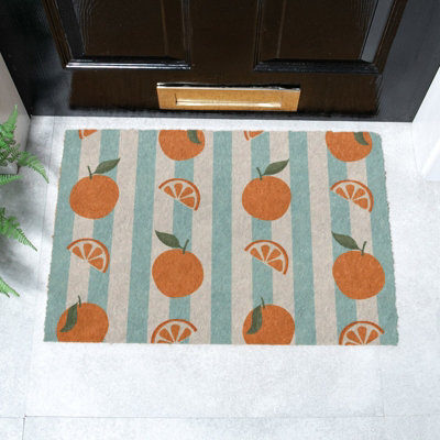 Artsy Doormats Blue Stripe Oranges Coir Doormat - image 1