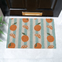 Artsy Doormats Blue Stripe Oranges Coir Doormat - thumbnail 1
