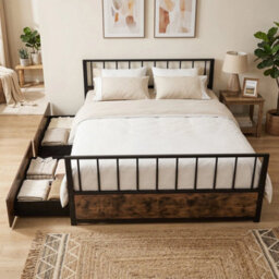 Double Size Metal Bed Frame With 2 Drawers , 190 X 135 Cm - thumbnail 4