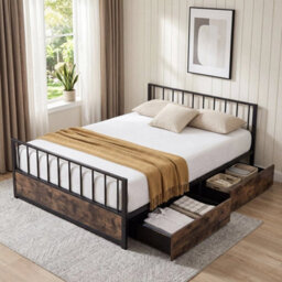 Double Size Metal Bed Frame With 2 Drawers , 190 X 135 Cm - thumbnail 5