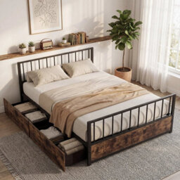 Double Size Metal Bed Frame With 2 Drawers , 190 X 135 Cm - thumbnail 1