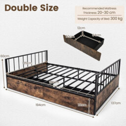 Double Size Metal Bed Frame With 2 Drawers , 190 X 135 Cm - thumbnail 2