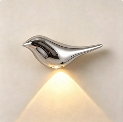 Amorly Silver Bird Wall Sconce, Rechargeable Motion Sensor Wireless Wall Light, For Bedroom, Hallway, Stairway, Entryway (Right Facing) - image 1