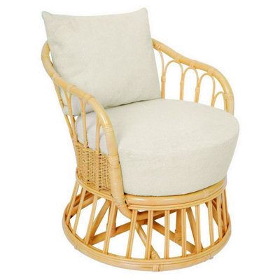 Nordlys Natural Rattan And Beige Fabric Armchair Exotic Boho Living Room - image 1