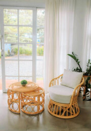 Nordlys Natural Rattan And Beige Fabric Armchair Exotic Boho Living Room - thumbnail 7