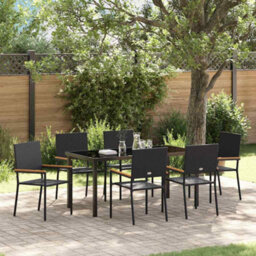 Berkfield Modern Garden Dining Set 7 Pcs Black Poly Rattan - thumbnail 2