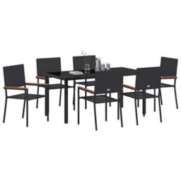 Berkfield Modern Garden Dining Set 7 Pcs Black Poly Rattan - thumbnail 3