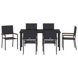 Berkfield Modern Garden Dining Set 7 Pcs Black Poly Rattan - thumbnail 7