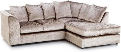 Crystal Mink & Black Crushed Velvet 4 Seater L Shaped Corner Sofa Scatter Back Right Hand Facing - image 1