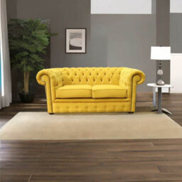 Chesterfield 2 Seater Cantare Mustard Yellow Easy Clean Fabric Sofa In Classic Style - thumbnail 4
