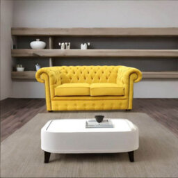Chesterfield 2 Seater Cantare Mustard Yellow Easy Clean Fabric Sofa In Classic Style - thumbnail 2