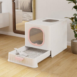 Darphe Pink Enclosed Folding Cat Litter Box Toilet With Scoop, 38Cm W X 51Cm D X 39Cm H - thumbnail 2