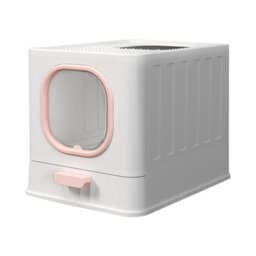 Darphe Pink Enclosed Folding Cat Litter Box Toilet With Scoop, 38Cm W X 51Cm D X 39Cm H - thumbnail 3