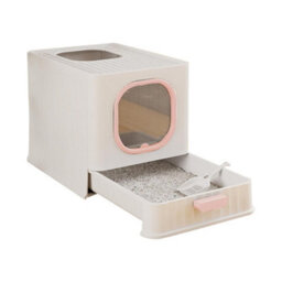 Darphe Pink Enclosed Folding Cat Litter Box Toilet With Scoop, 38Cm W X 51Cm D X 39Cm H - thumbnail 4