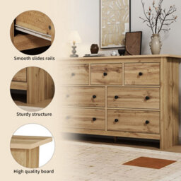 Abrihome Modern Vintage Storage Cabinet, Sideboard Buffet With 7 Drawers, Sofa Side Cabinet, 152 X 40 X 88.5Cm, Wood Colour - thumbnail 3