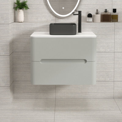 Royal Bathrooms Venice 700mm Dove Grey Wall Mounted Bathroom Countertop Vanity Unit 2 Drawer With Art Square Basin - image 1