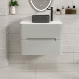 Royal Bathrooms Venice 700mm Dove Grey Wall Mounted Bathroom Countertop Vanity Unit 2 Drawer With Art Square Basin - thumbnail 1