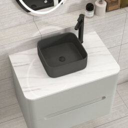 Royal Bathrooms Venice 700mm Dove Grey Wall Mounted Bathroom Countertop Vanity Unit 2 Drawer With Art Square Basin - thumbnail 6