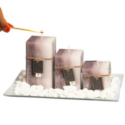 Coconut Vanilla 3 Scented Aromatic Mood Wax Candles Gift Glass Plate Stones