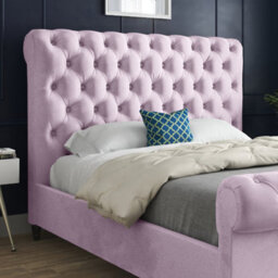 Sienna Sleigh Upholstered Soft Velvet Pink Bed Frame - thumbnail 2