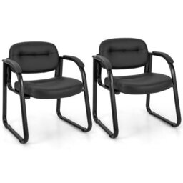 Costway Office Guest Chair Set Of 2 Reception Chairs With Padded Armrests - thumbnail 1