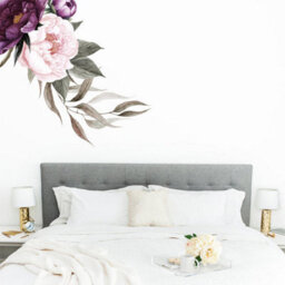 Rich Plum Peonies Corner Floral Wall Sticker (Left Hand Side)- Removable Peel & Stick Vinyl Decal - thumbnail 1