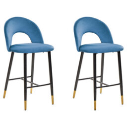 Beliani Set Of 2 Bar Chairs Falton Velvet Blue
